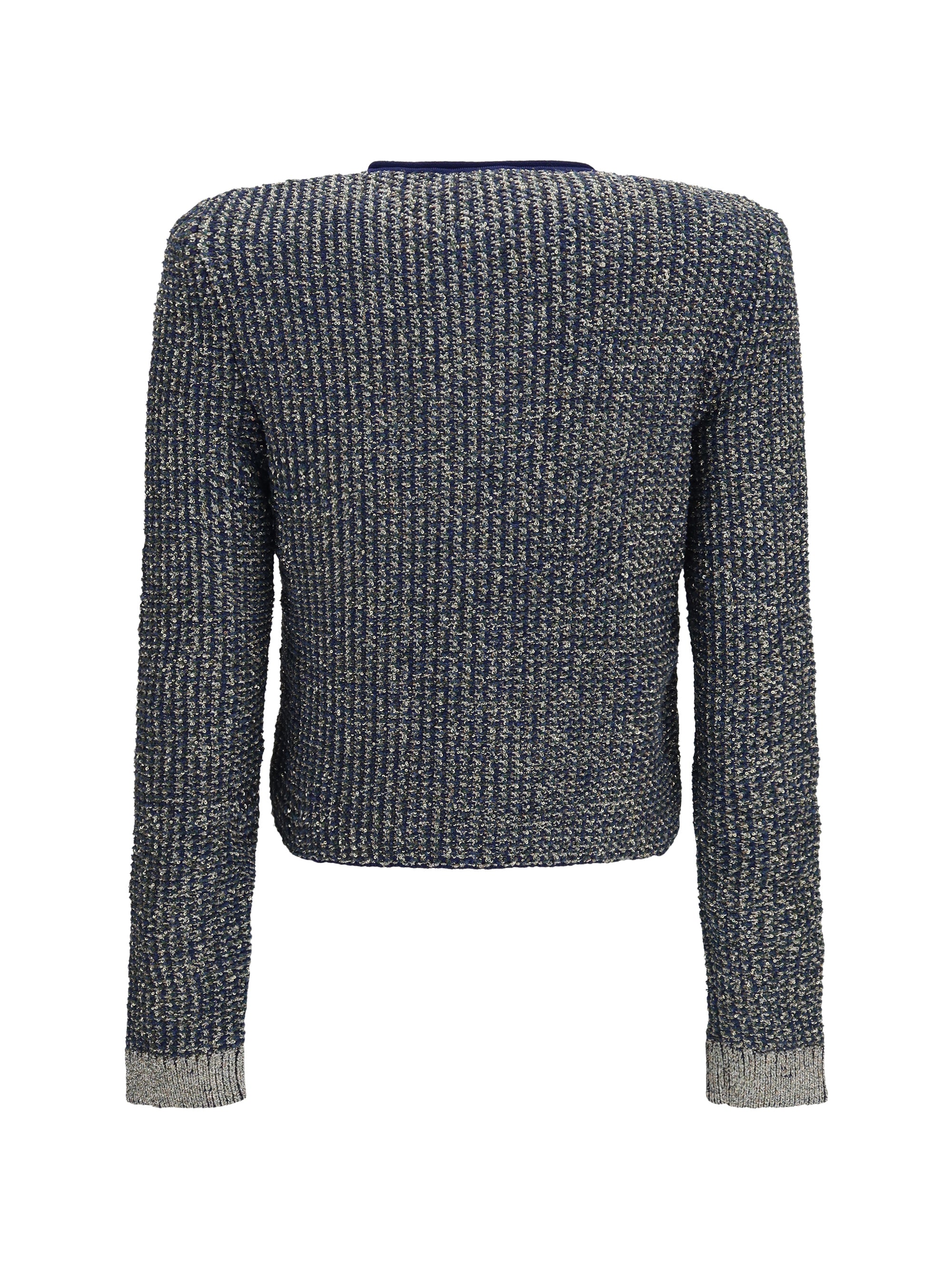 quilted sequin cardigan with decorative buttons