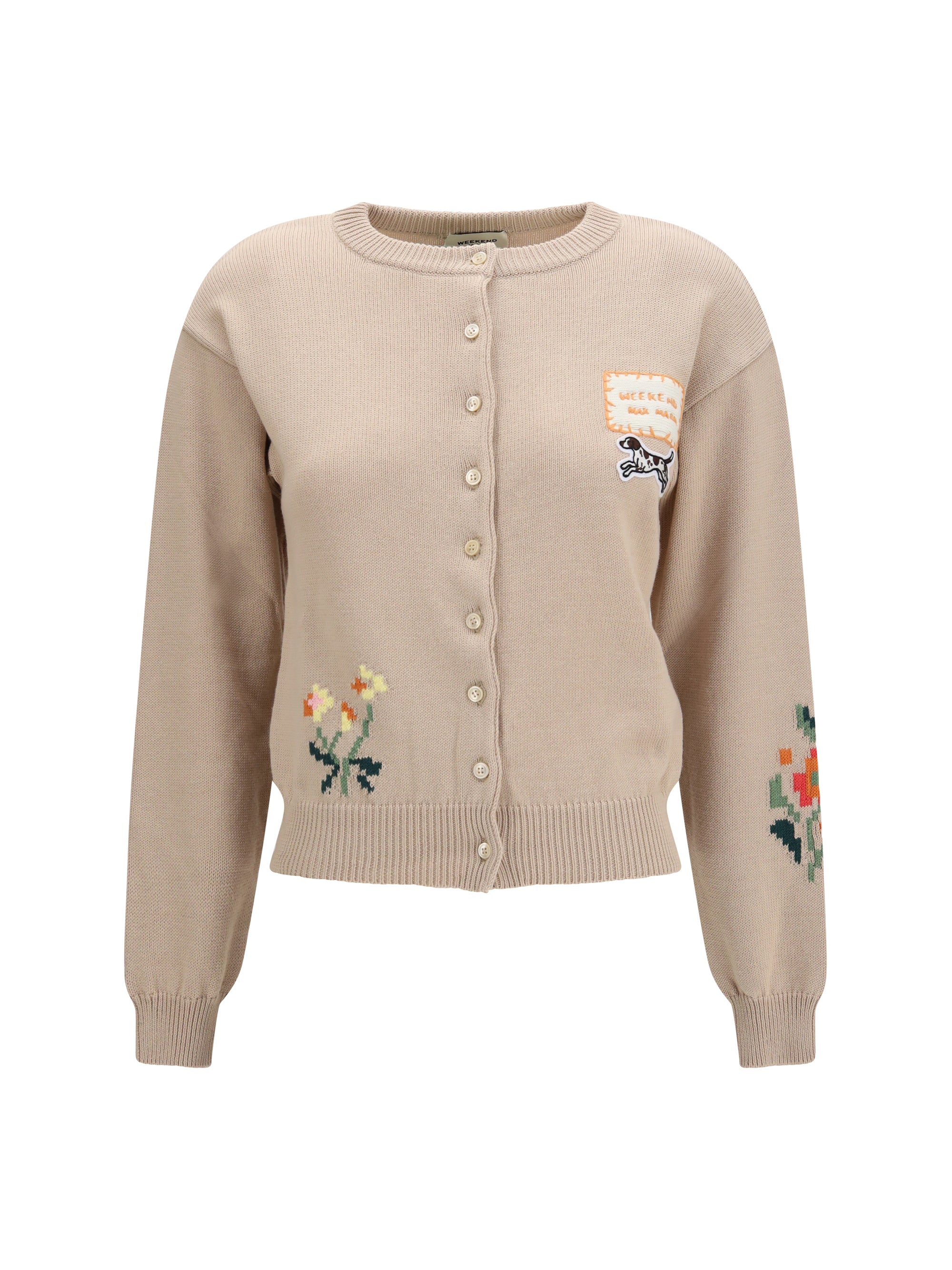 cotton knit cardigan with intarsia