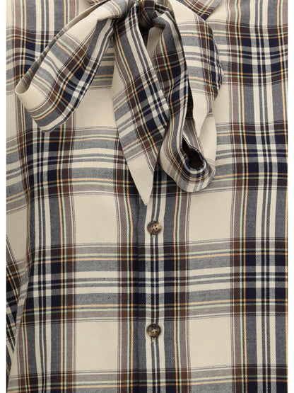 SAINT LAURENT S tartan lavallière shirt