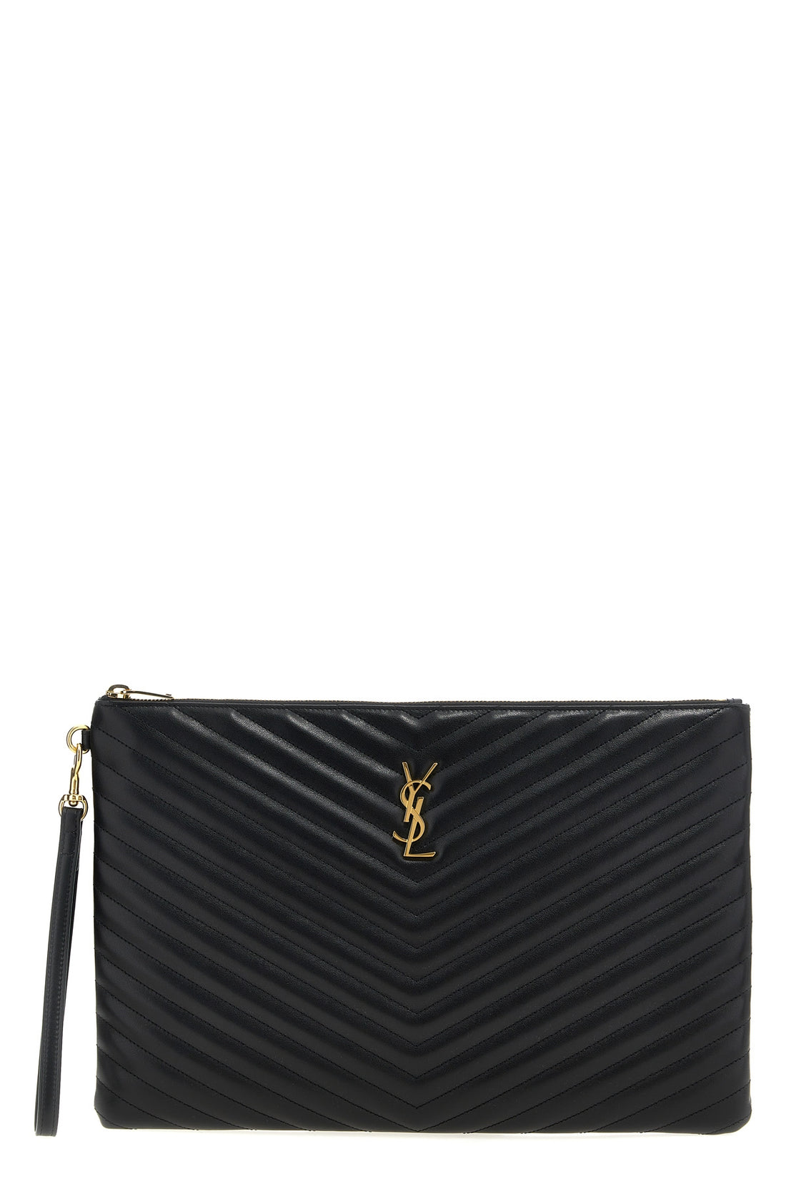 SAINT LAURENT OS cassandre chevron quilted leather clutch bag
