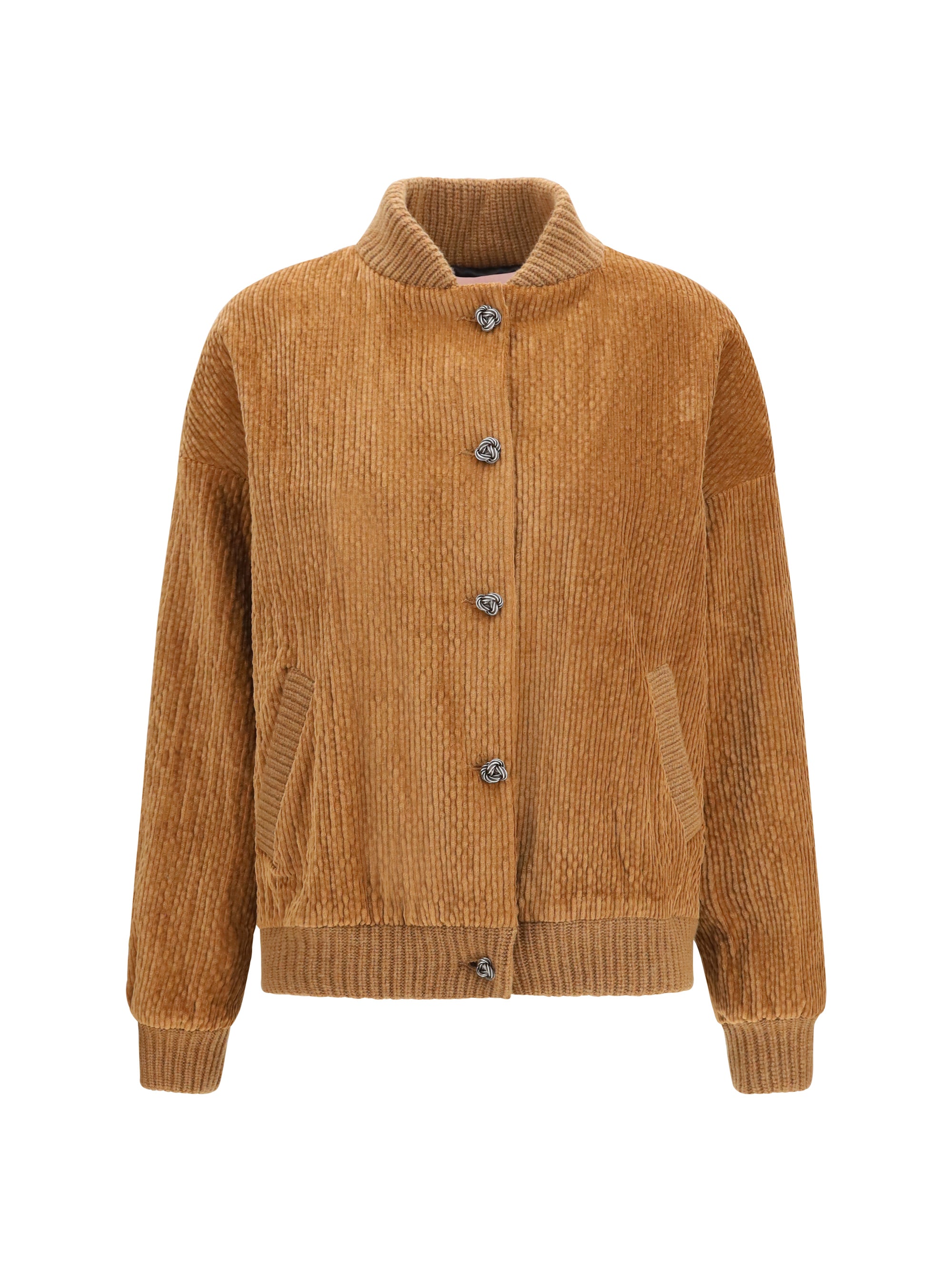 corduroy jacket with embellished button closure