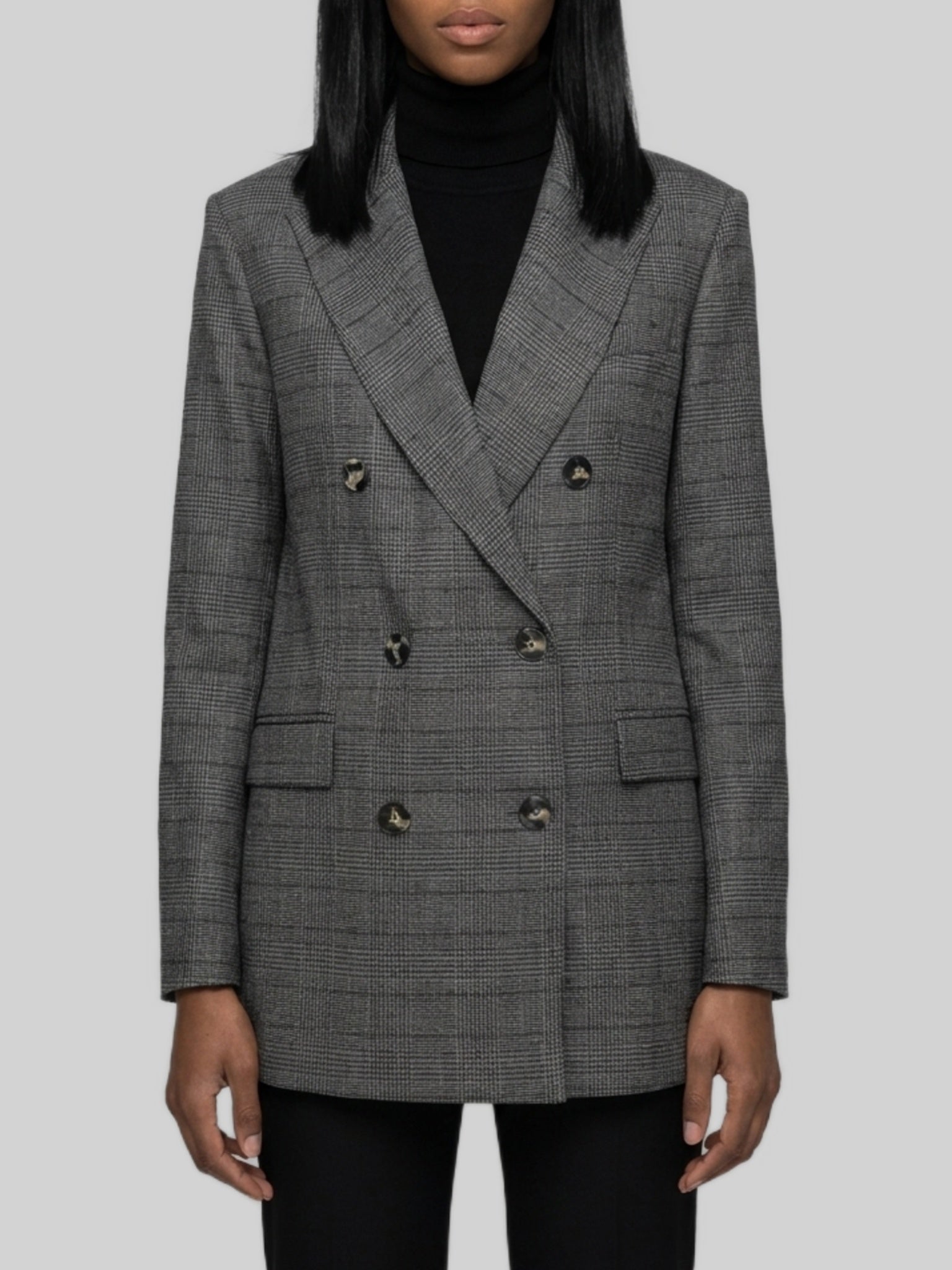 double-breasted prince of wales check jacket
