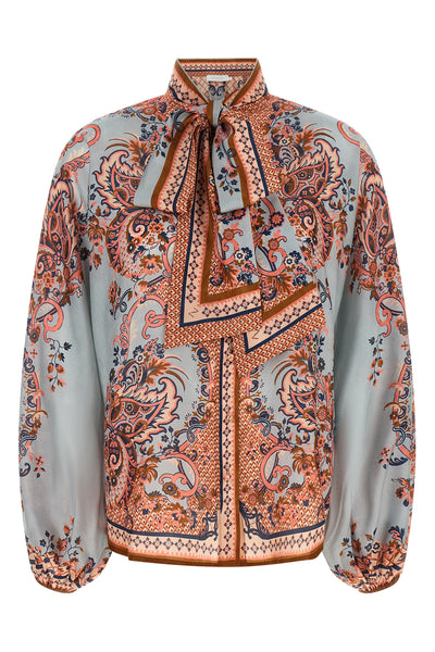 aster blouse in floral paisley print silk habotai