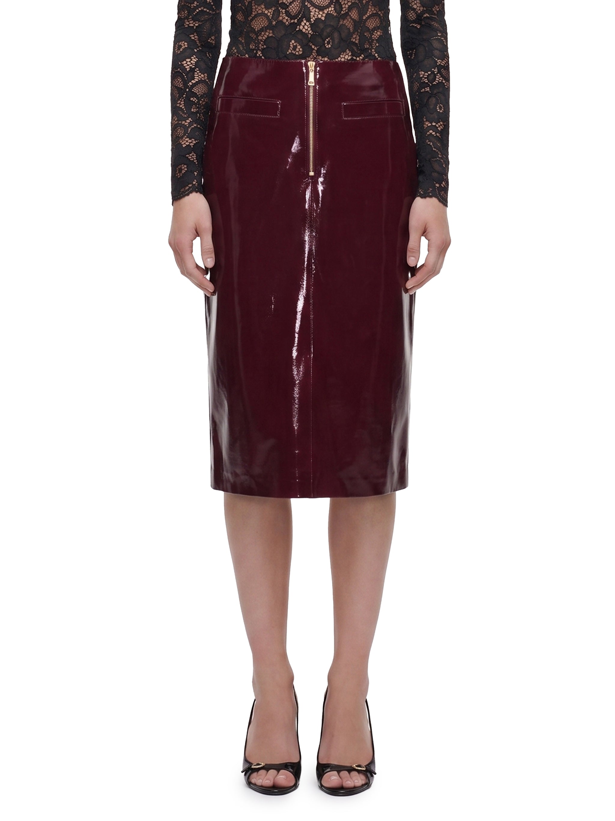 purple faux leather skirt
