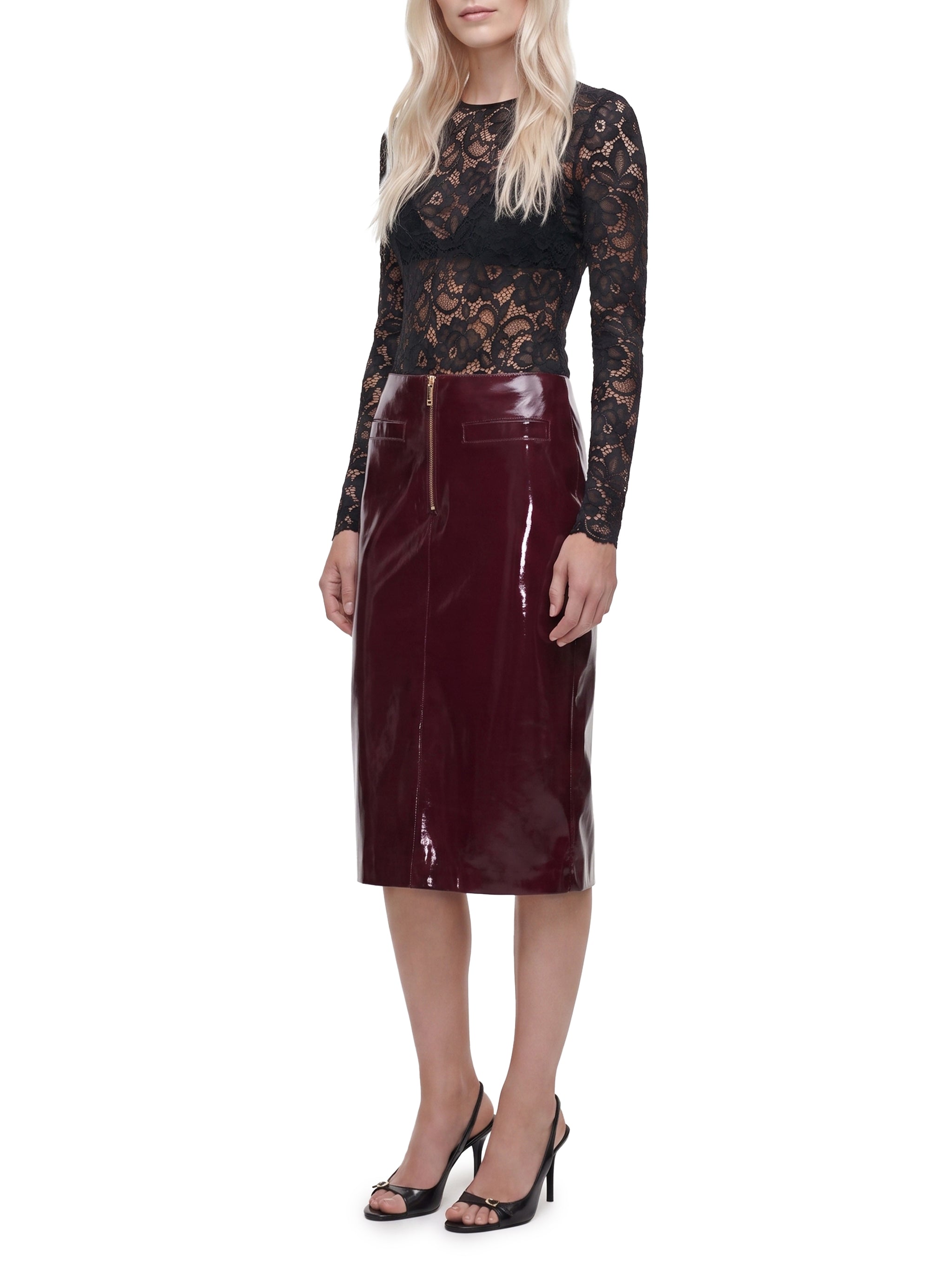 purple faux leather skirt