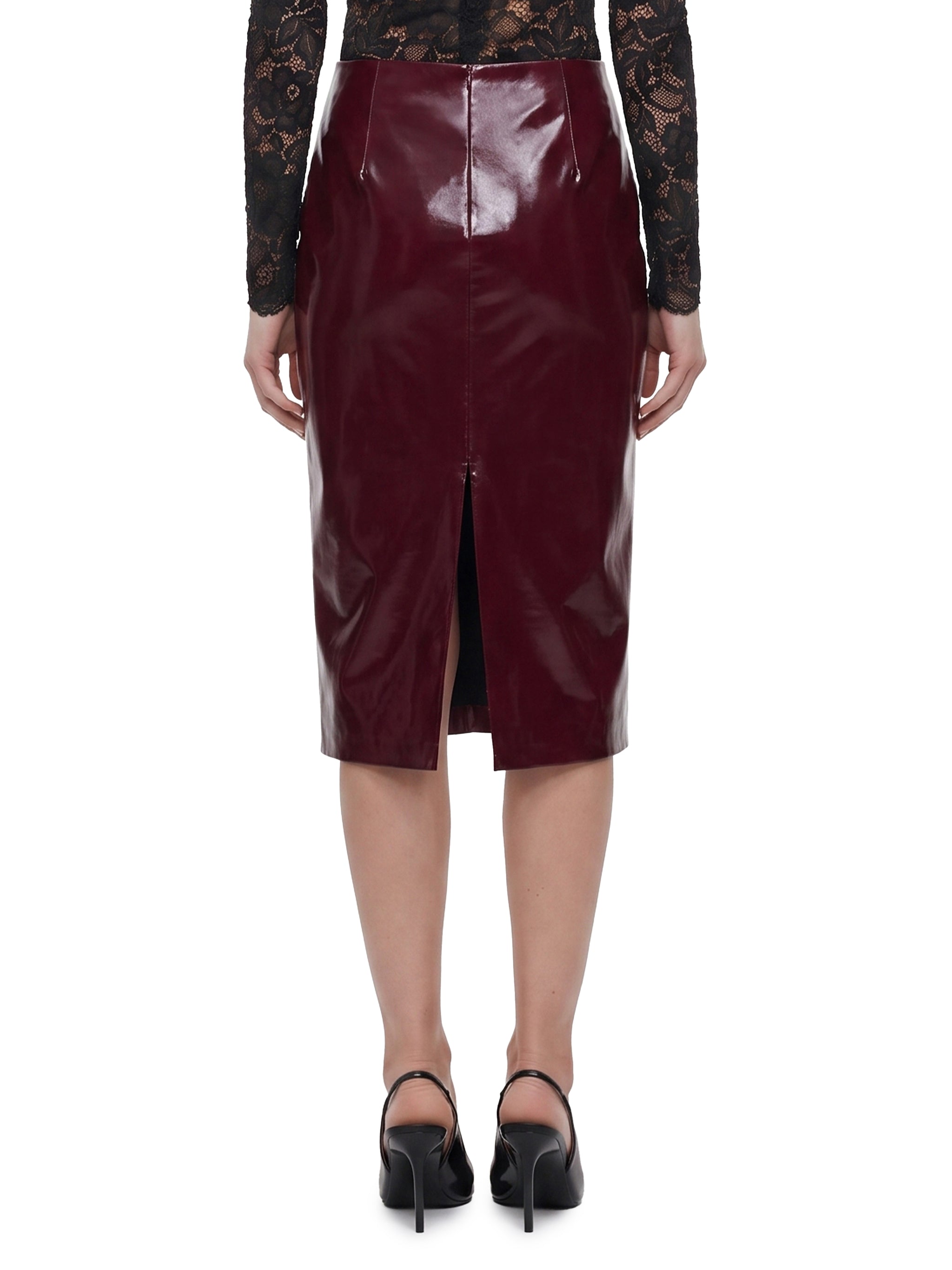 purple faux leather skirt