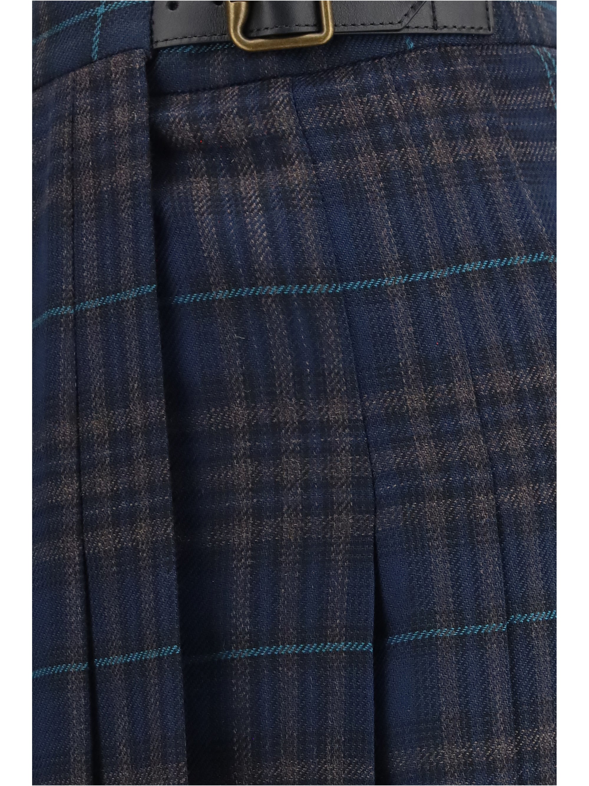 pleated check wool-blend skirt
