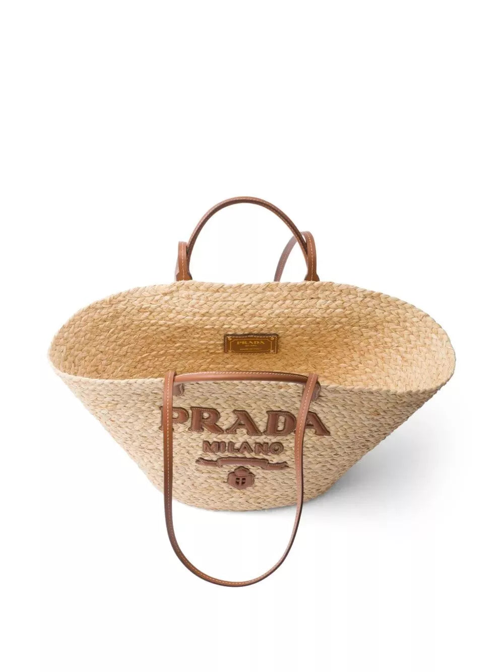 large logo raffia and leather shopping bag