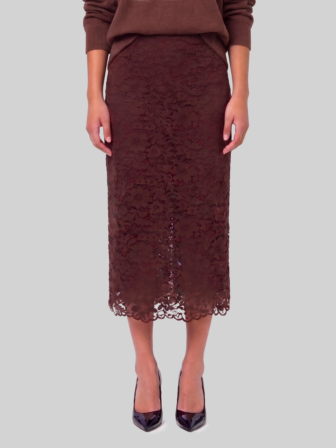 SUTTON NEW YORK 40 brown lace midi skirt