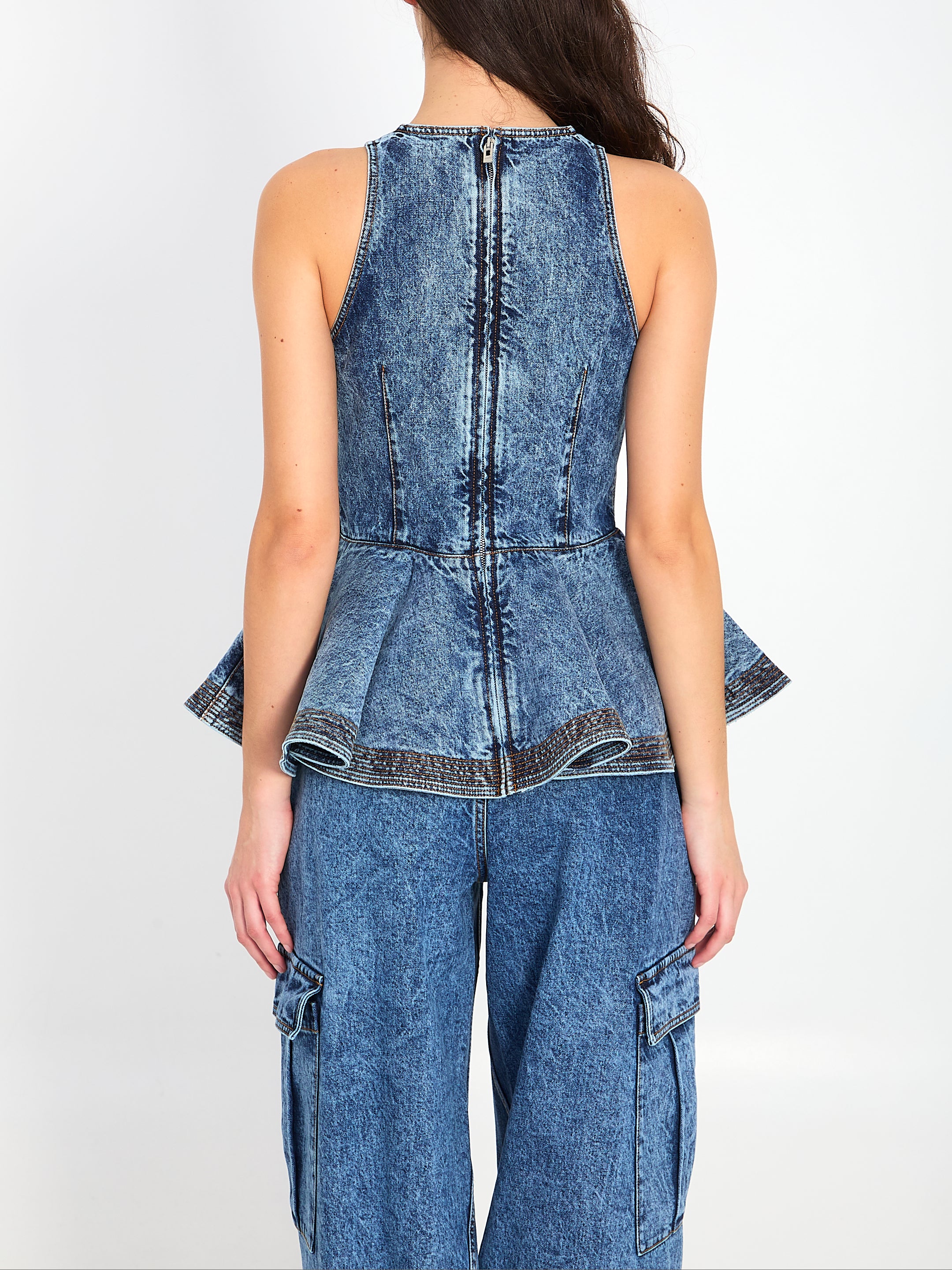 ALAIA 36 denim peplum top 