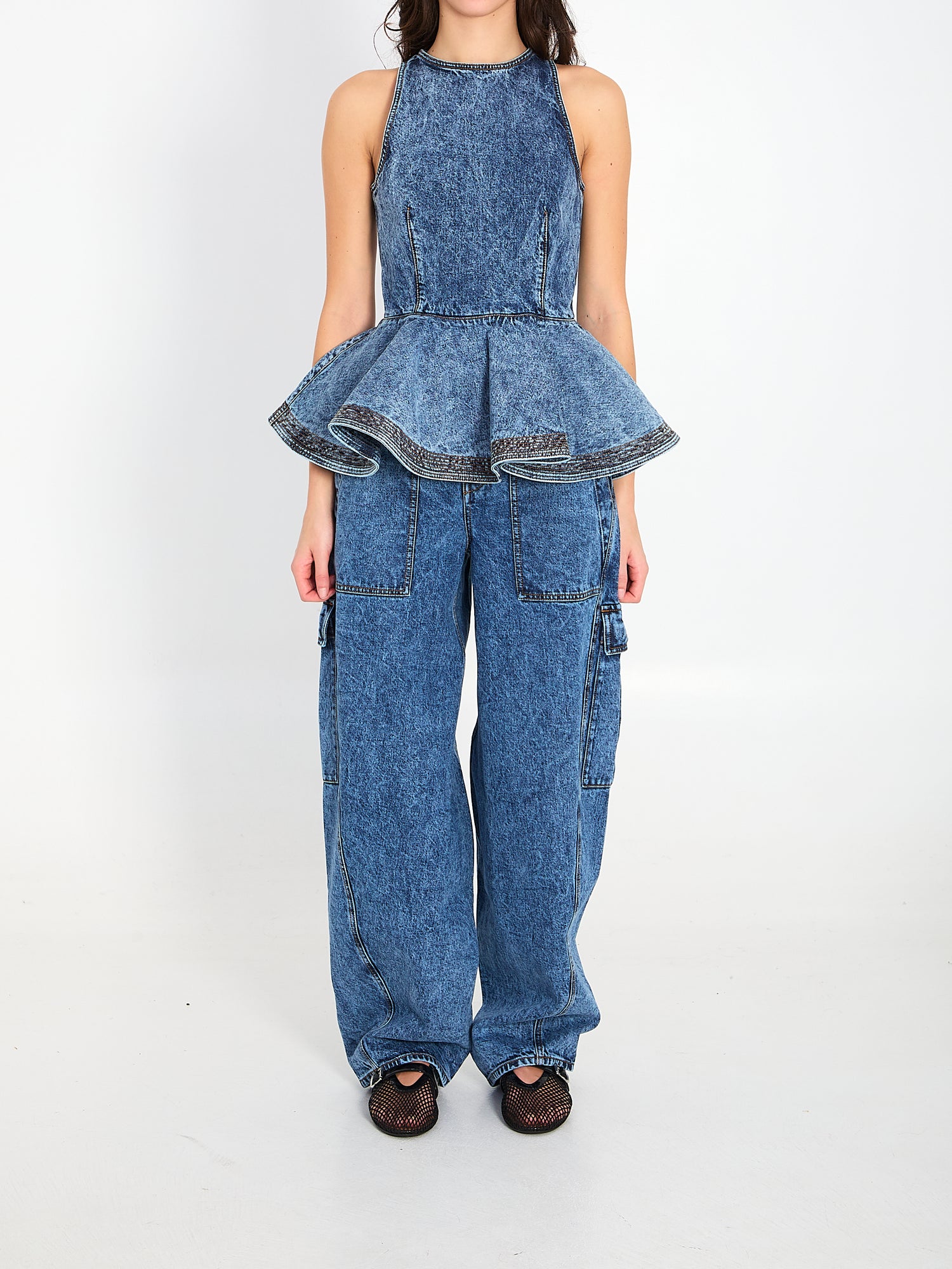 ALAIA 36 denim peplum top 