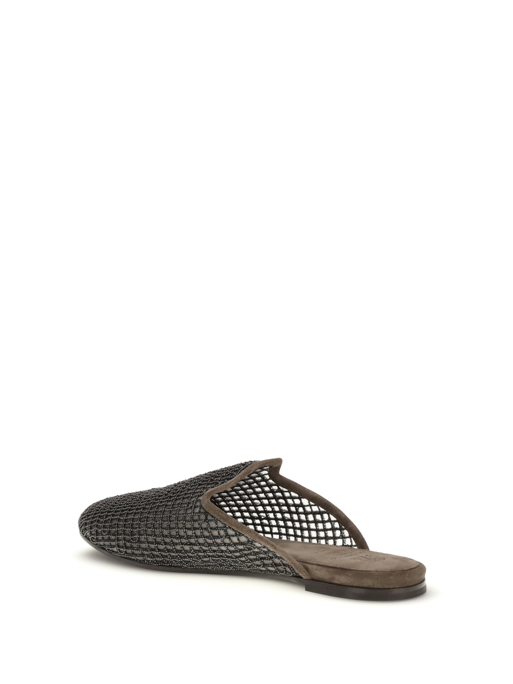 suede mules with precious net embroidery