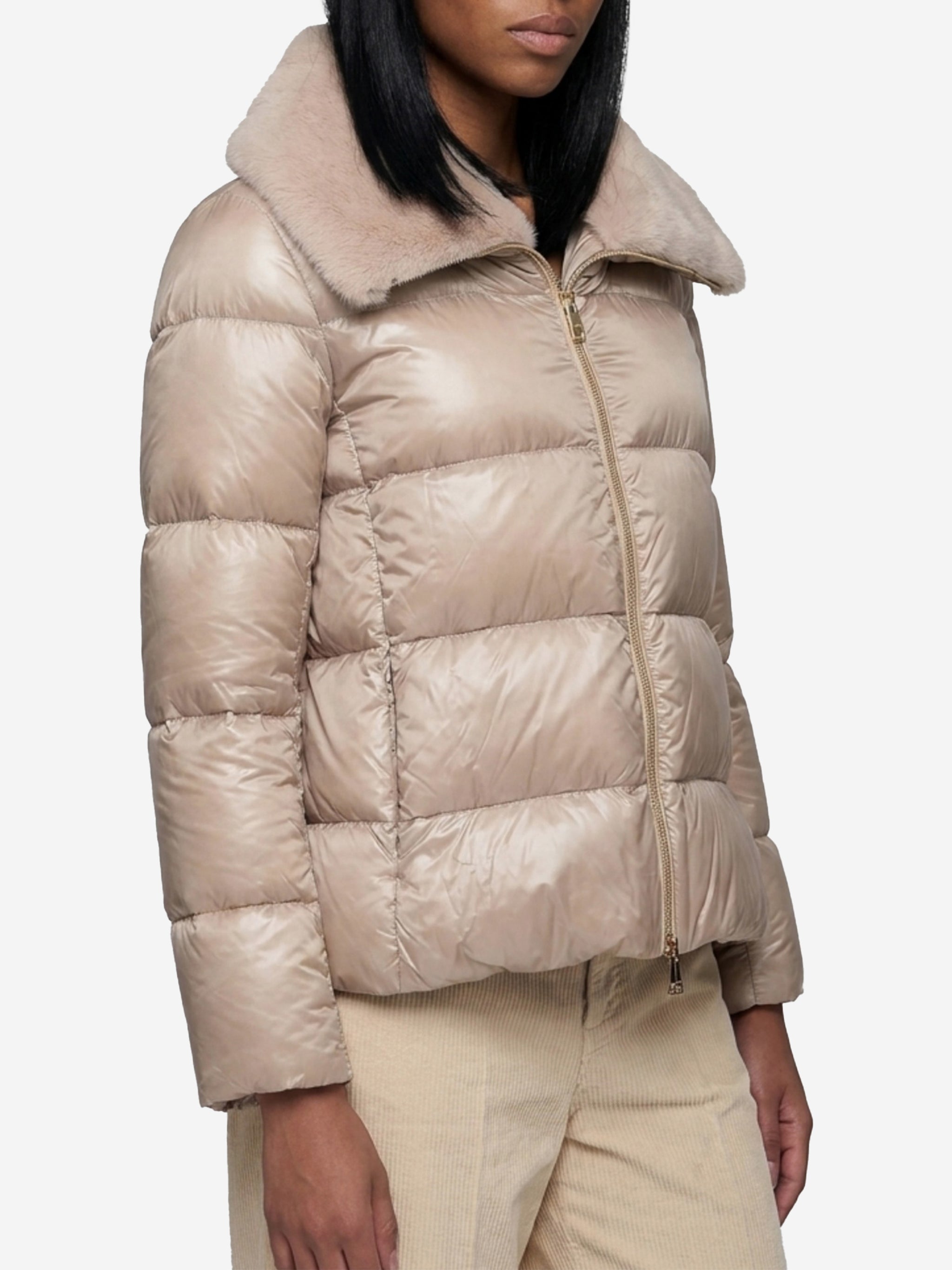 ultralight nylon and fur collar jacket