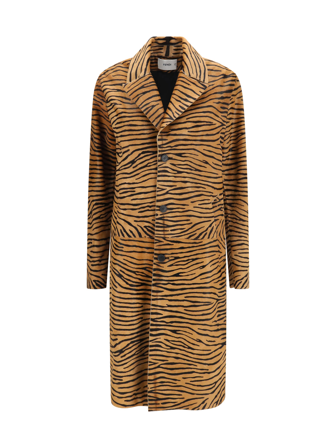 FENDI 42 tiger print pony effect leather coat