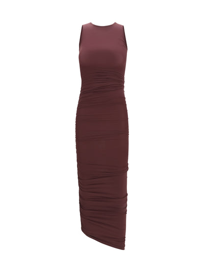 WOLFORD M asymmetric semi-sheer midi dress