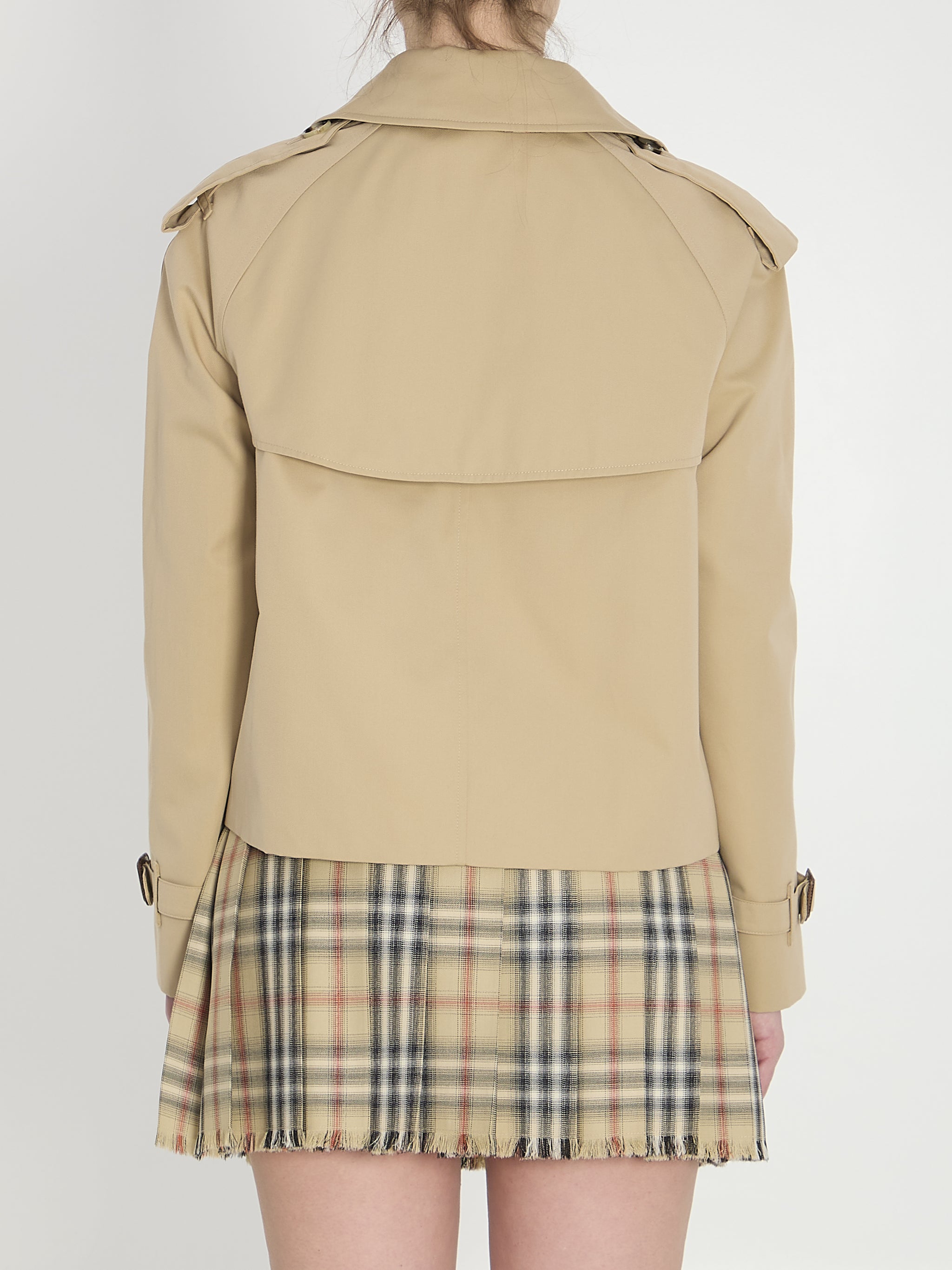 cropped trench jacket in gabardine