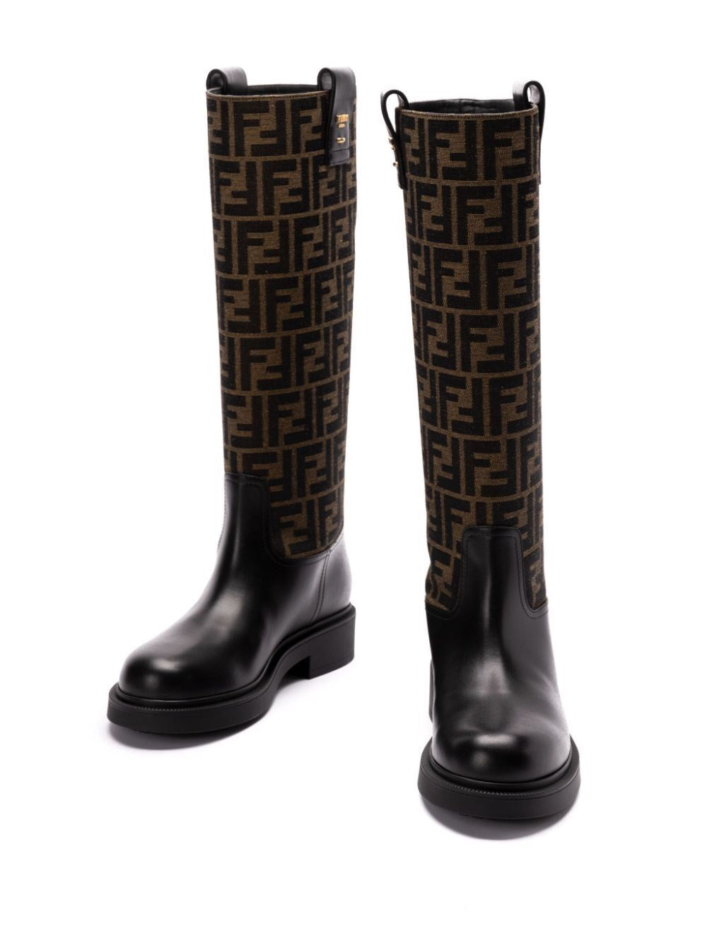 fendi filo leather and ff fabric boots