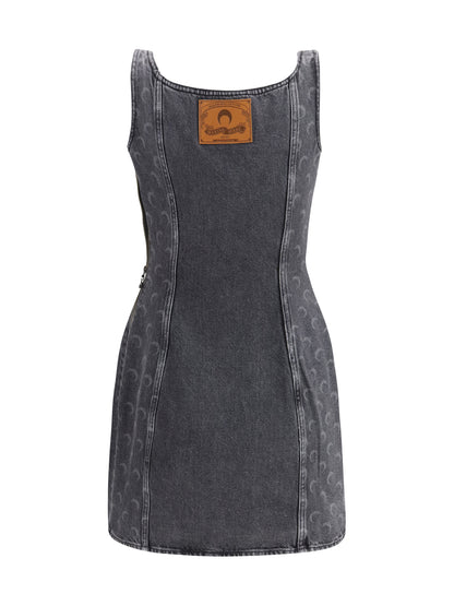 MARINE SERRE 36 moon laser denim sleeveless mini dress