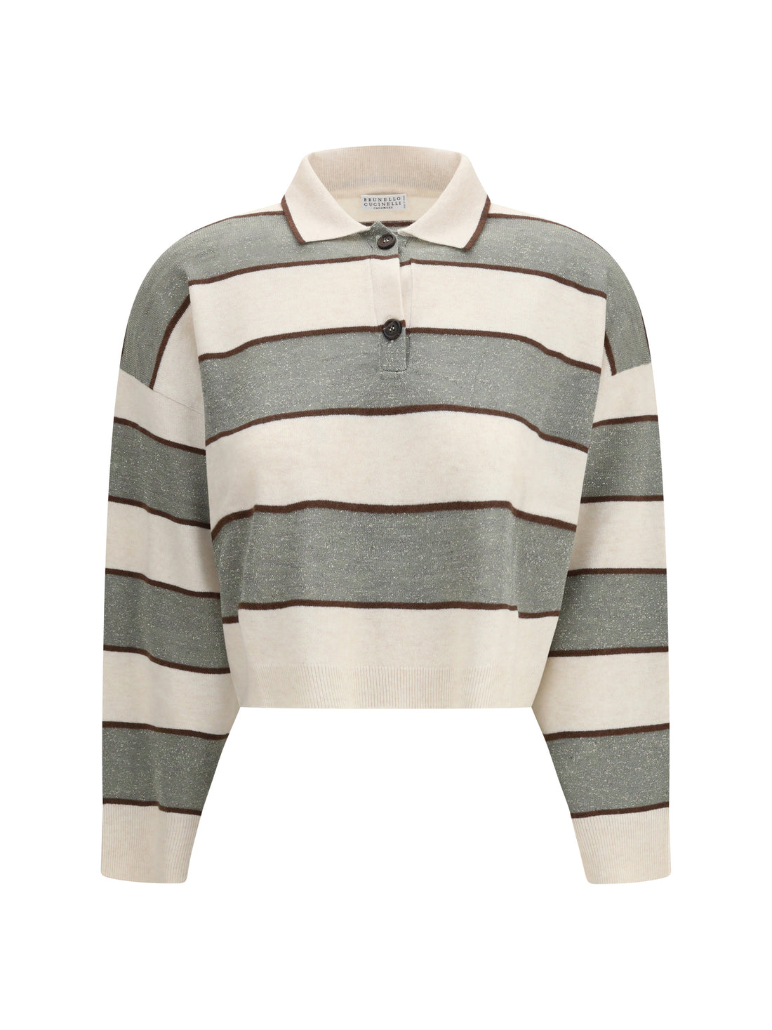BRUNELLO CUCINELLI S  polo crop in sparkling stripes knit