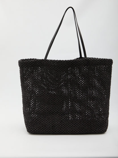 THE ROW OS black barn tote bag in raffia
