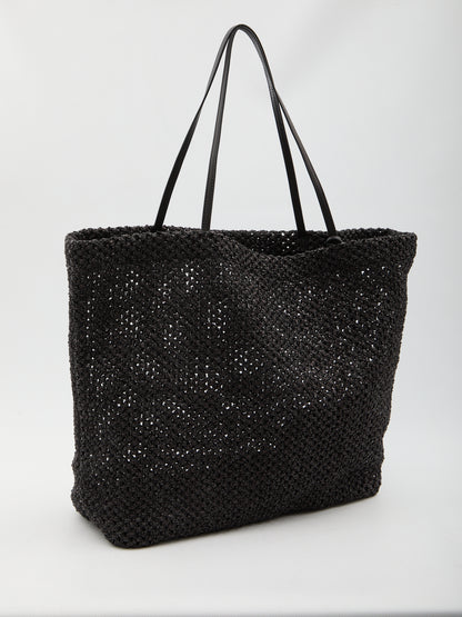 THE ROW OS black barn tote bag in raffia