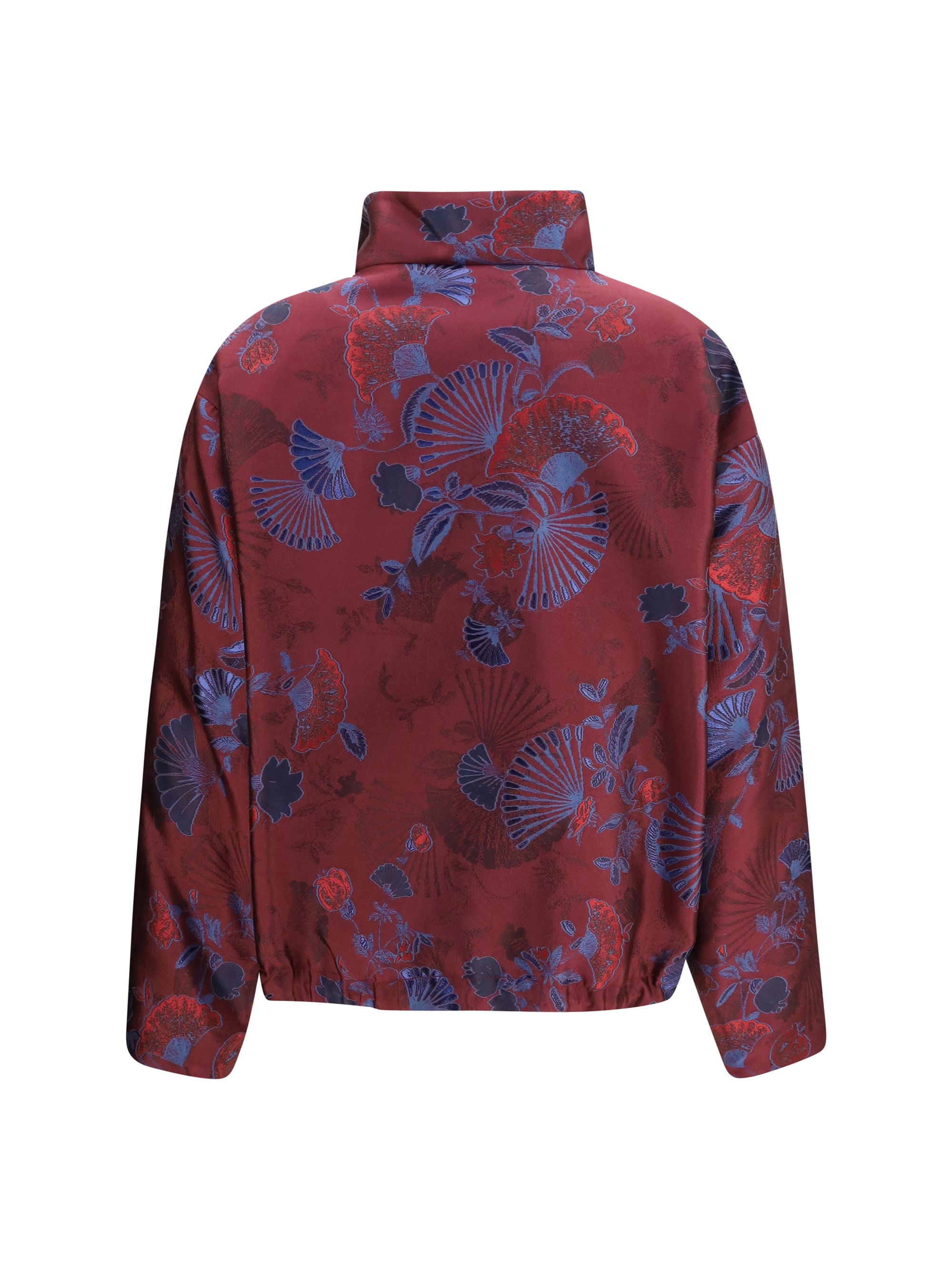 full-zip jacket in silk-blend jacquard with ginkgo motif