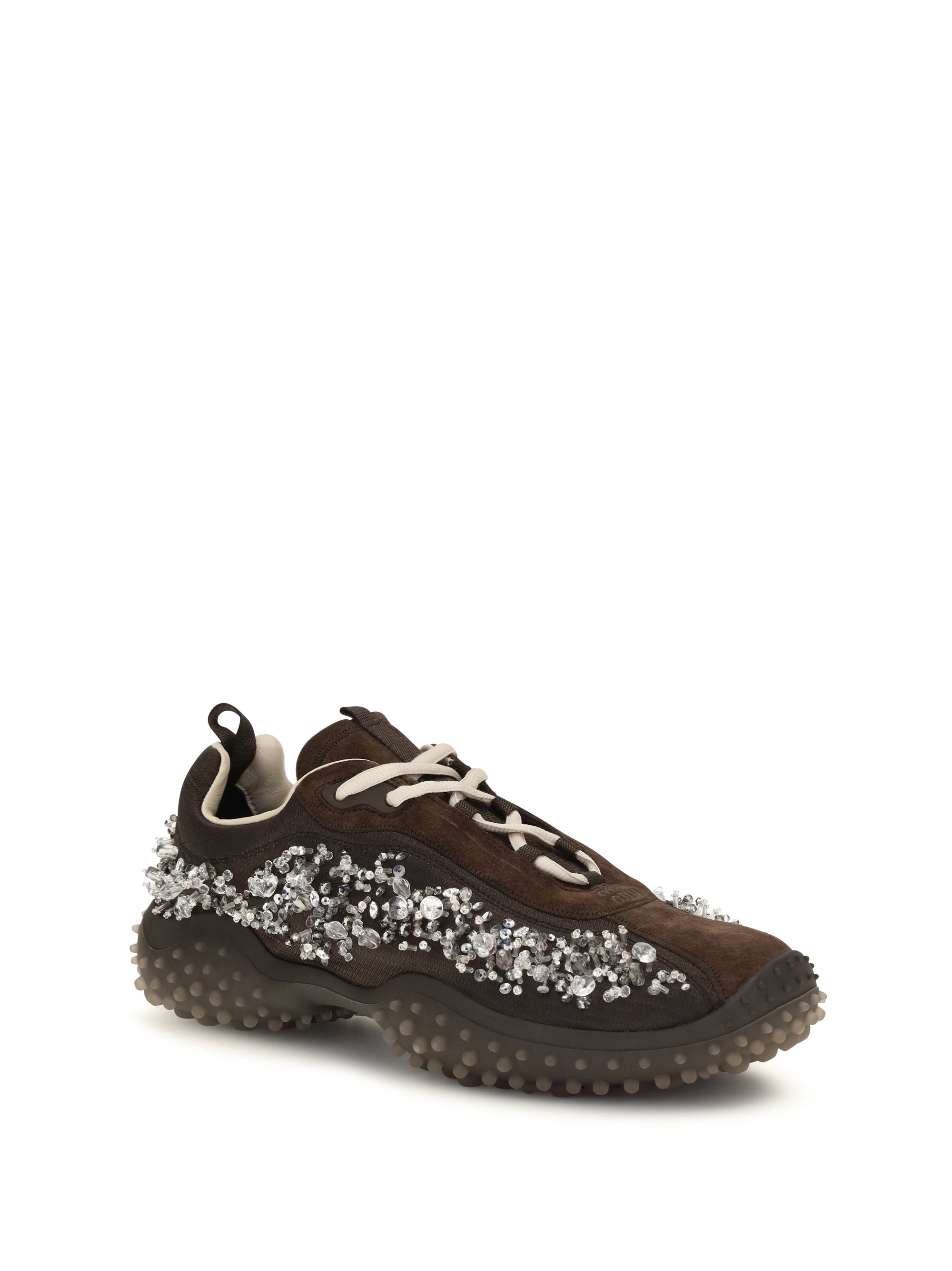 suede and technical fabric sneakers with crystals