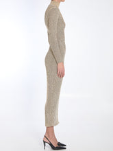 SELF PORTRAIT M gold knit maxi dress
