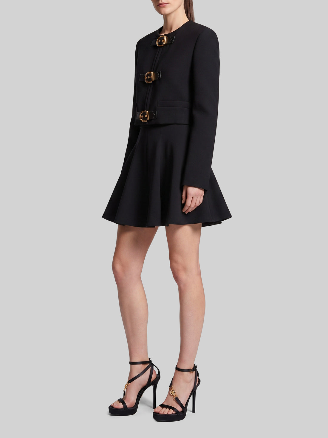 VERSACE 40 black natté wool miniskirt