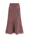 check knit midi skirt with frayed edges