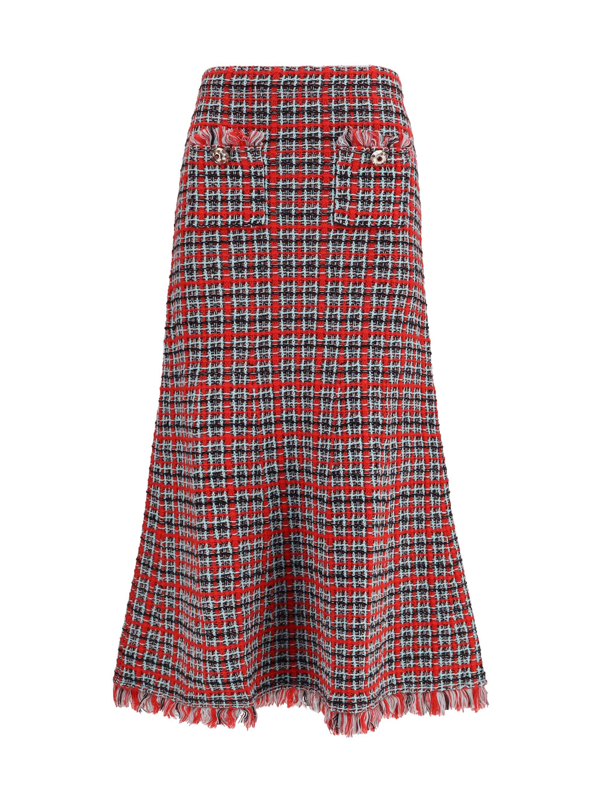 check knit midi skirt with frayed edges