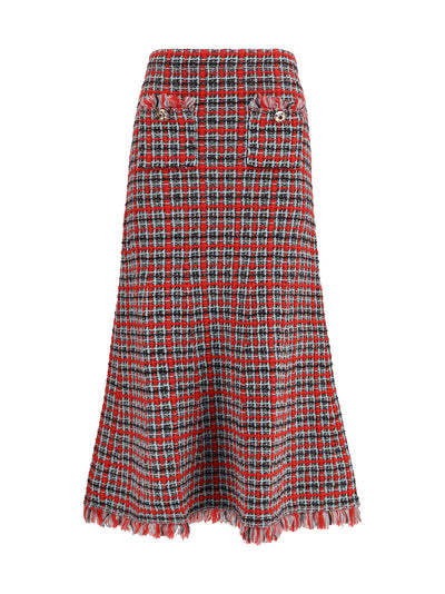 check knit midi skirt with frayed edges