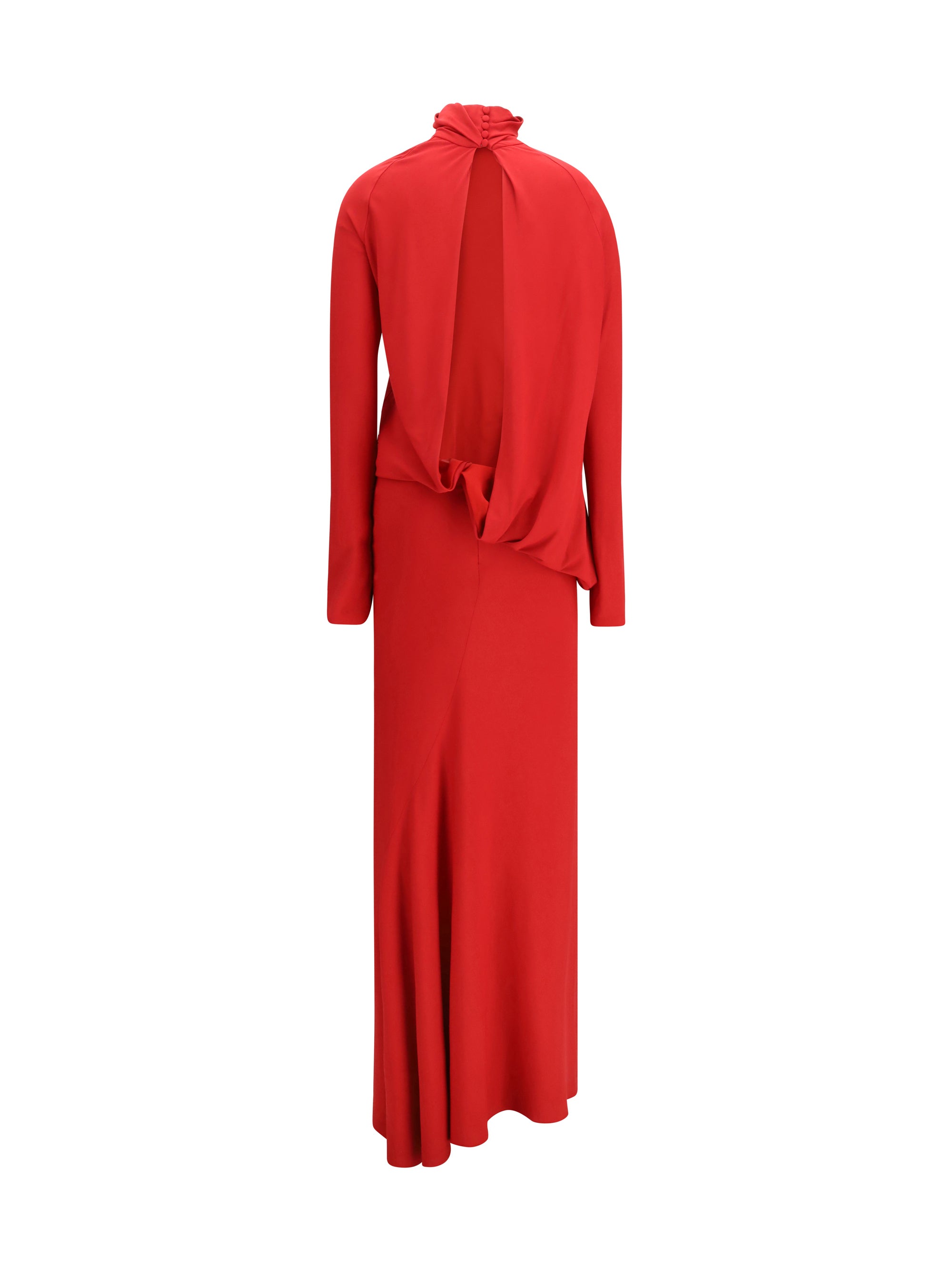 long open-back dress with high neck
