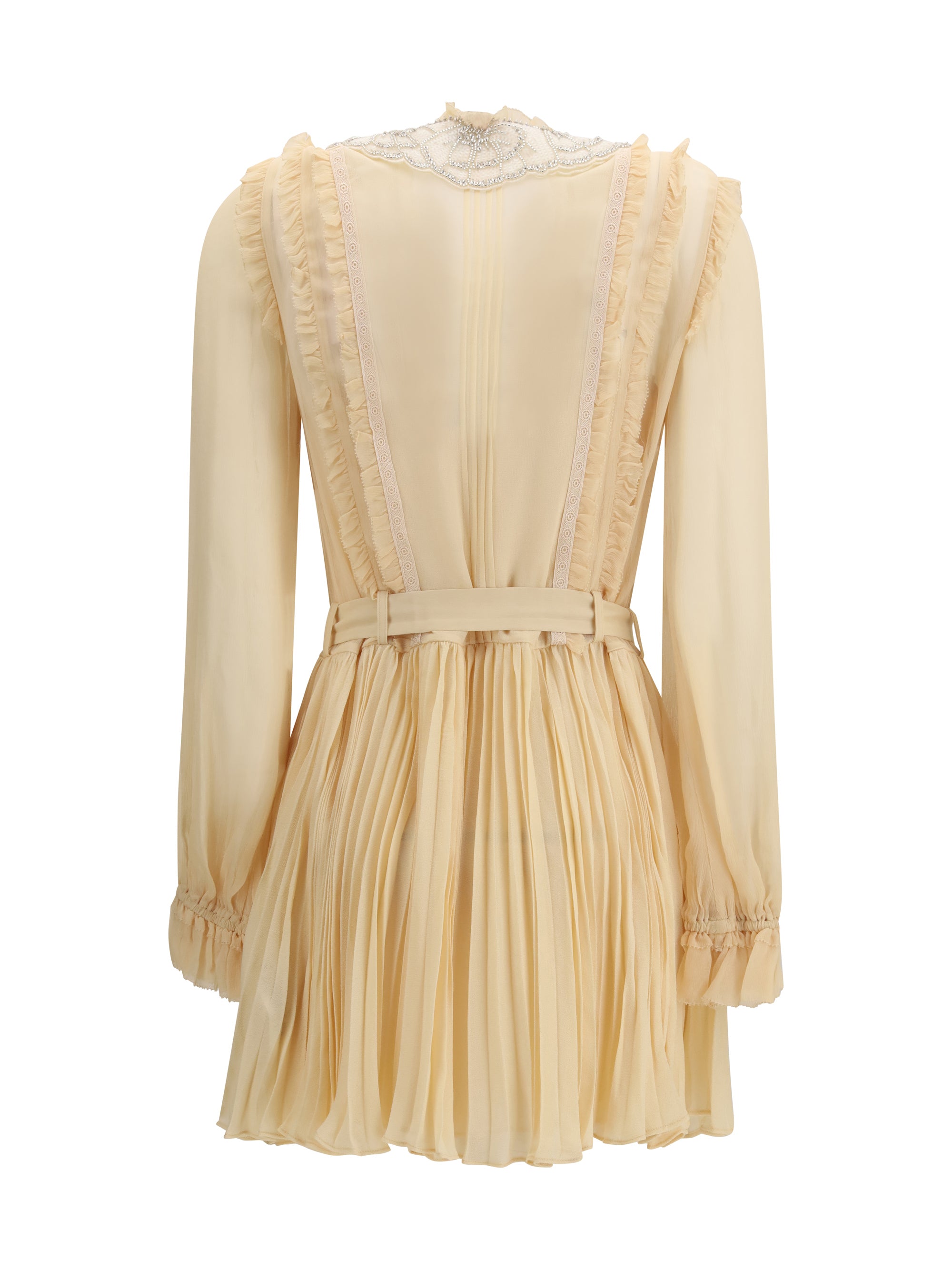 pleated georgette mini dress
