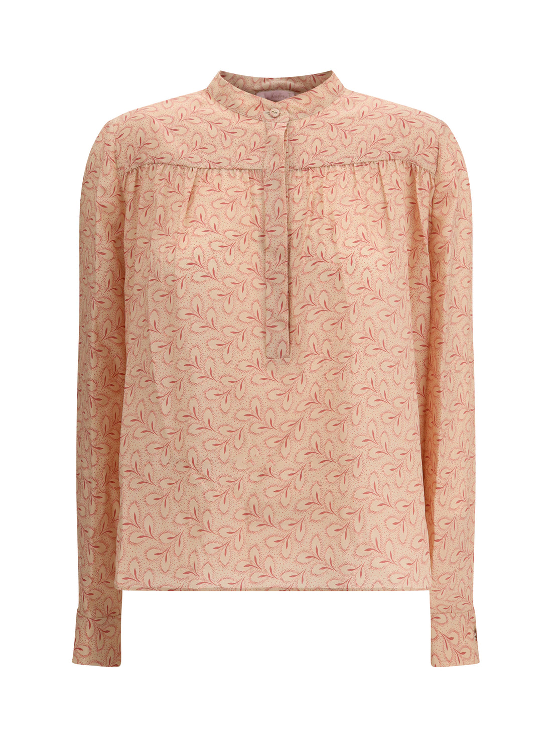 KRISTINA TI 40 blouse with foliage print and refined stand-up collar