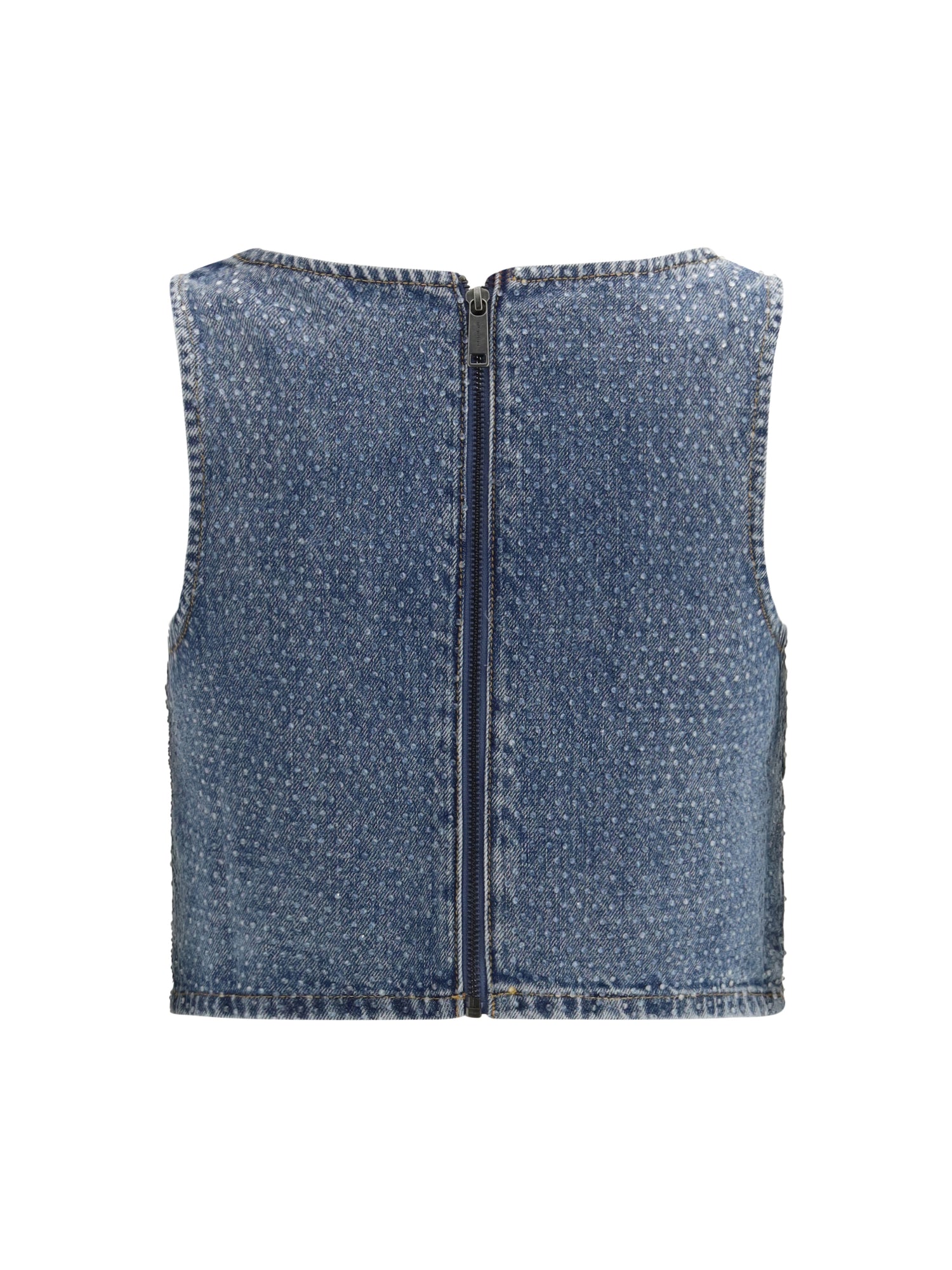 SELF-PORTRAIT 6 rhinestone denim crop top