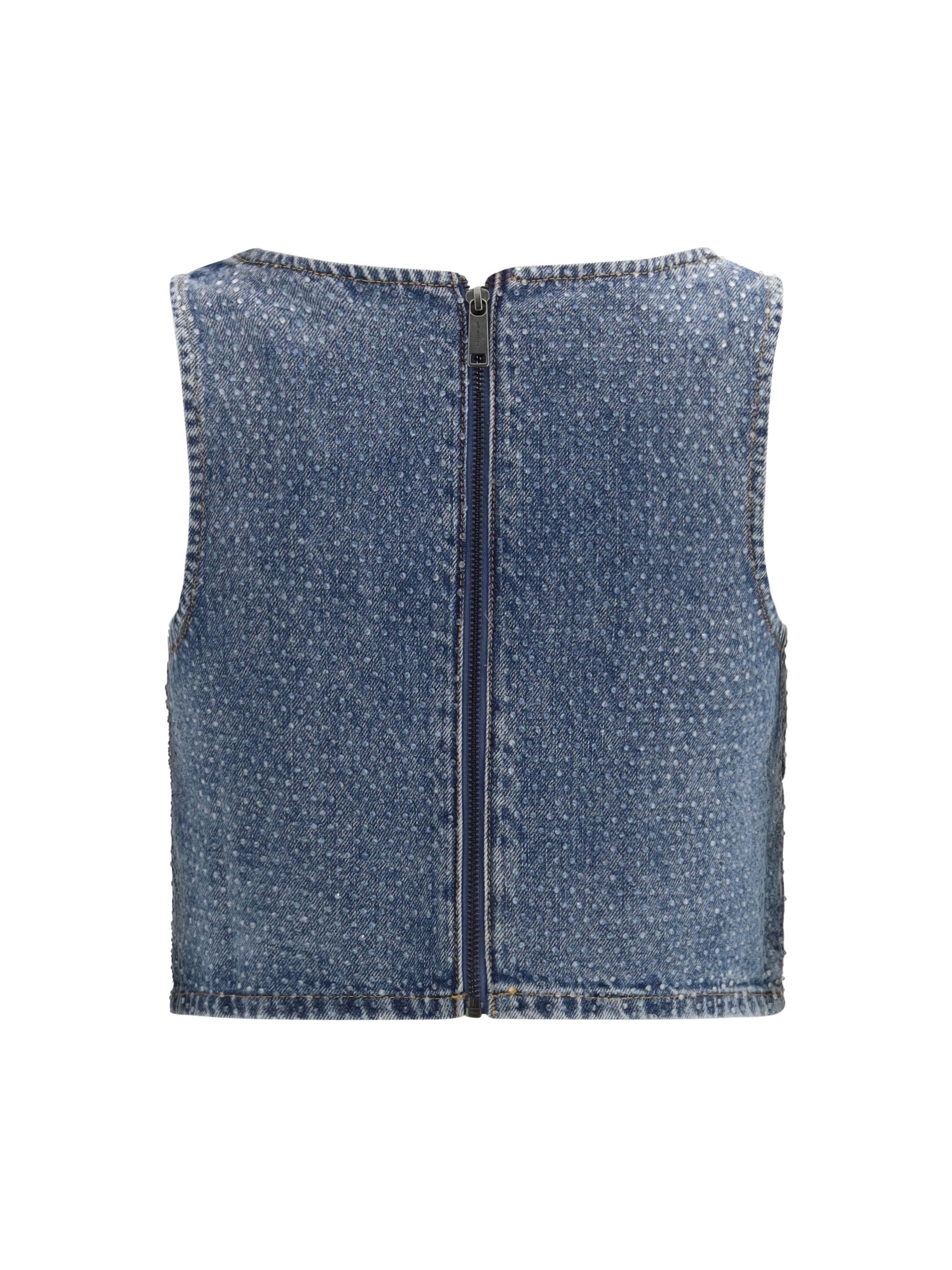 SELF-PORTRAIT 6 rhinestone denim crop top