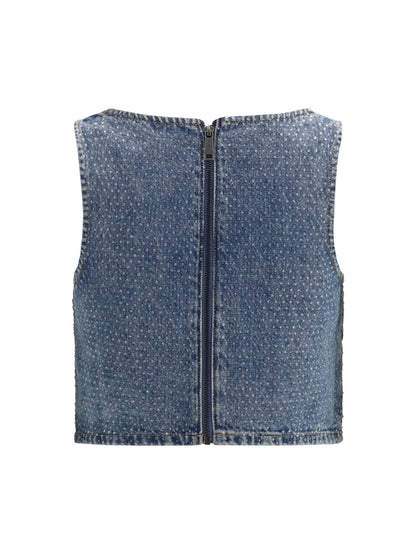 SELF-PORTRAIT 6 rhinestone denim crop top