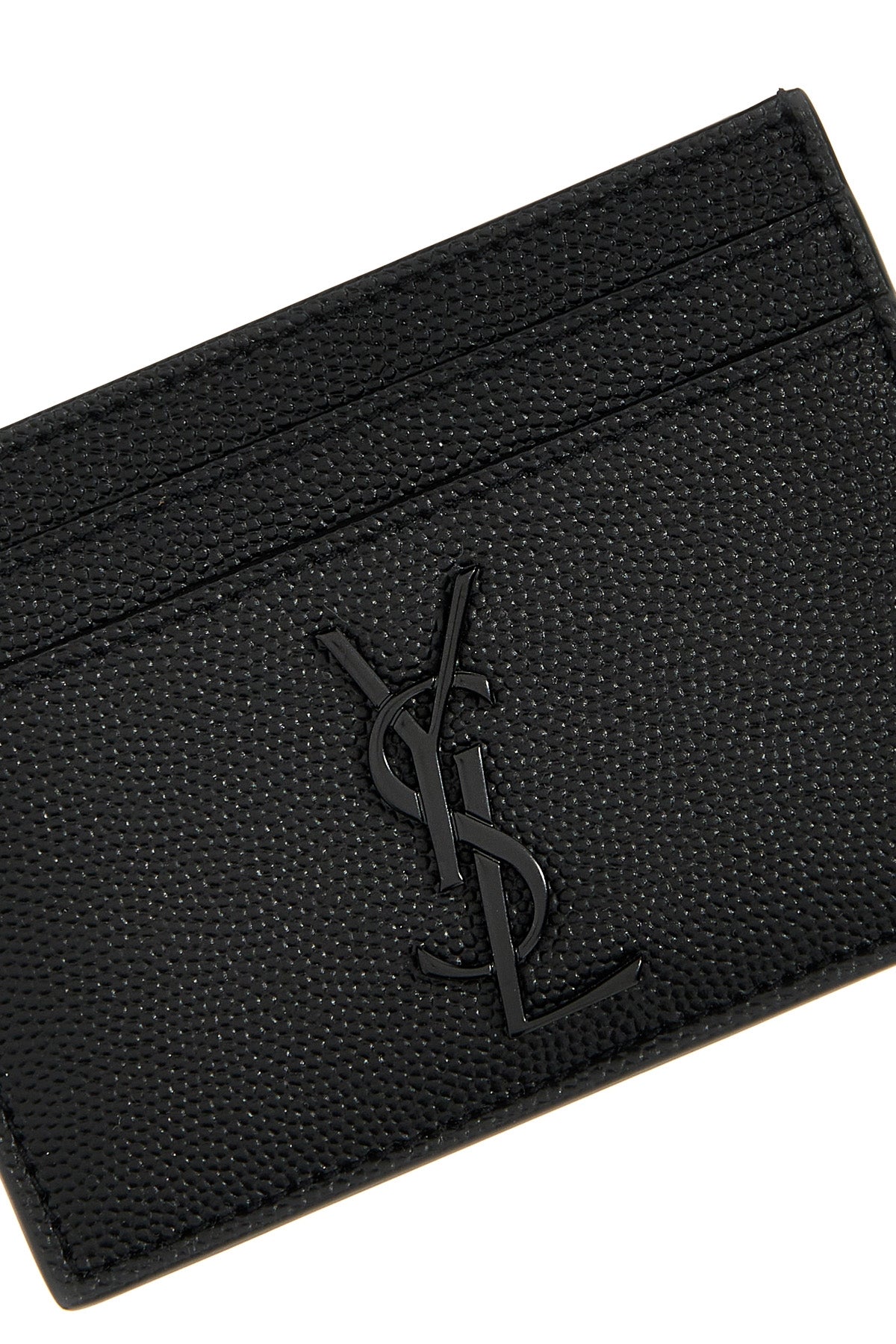 black leather grain de poudre metallic logo tone on tone