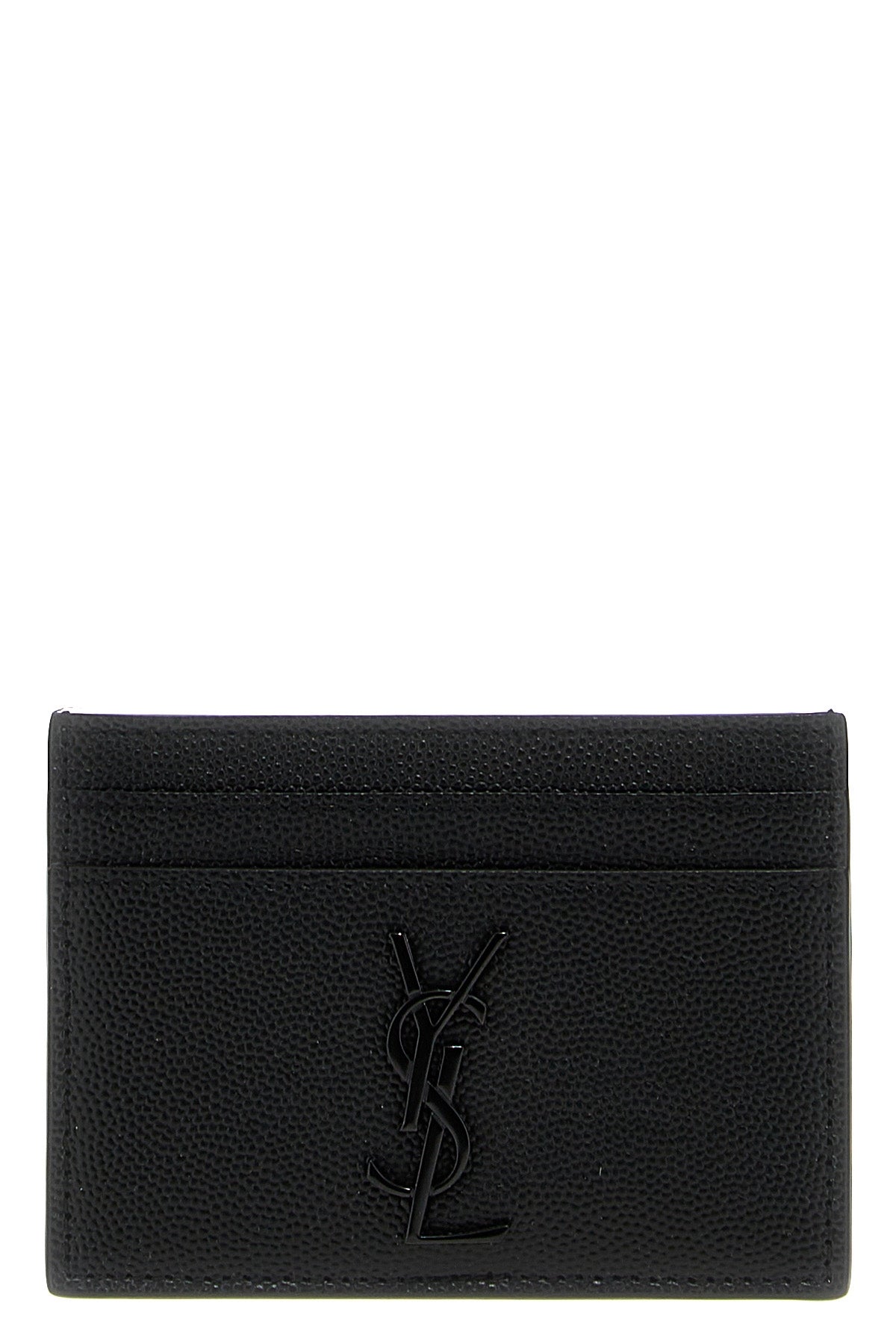 black leather grain de poudre metallic logo tone on tone
