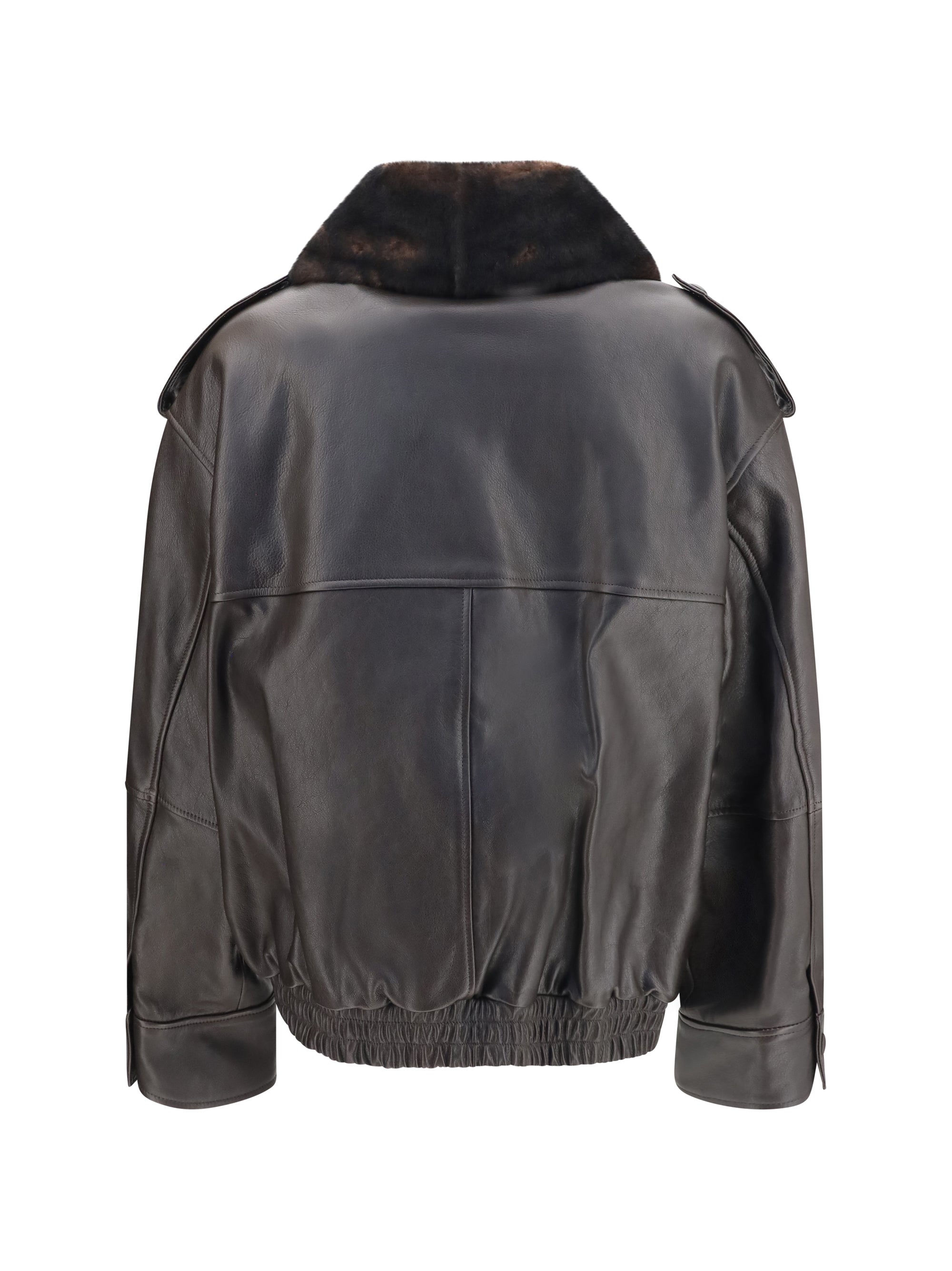 russo leather bomber with shearling collar