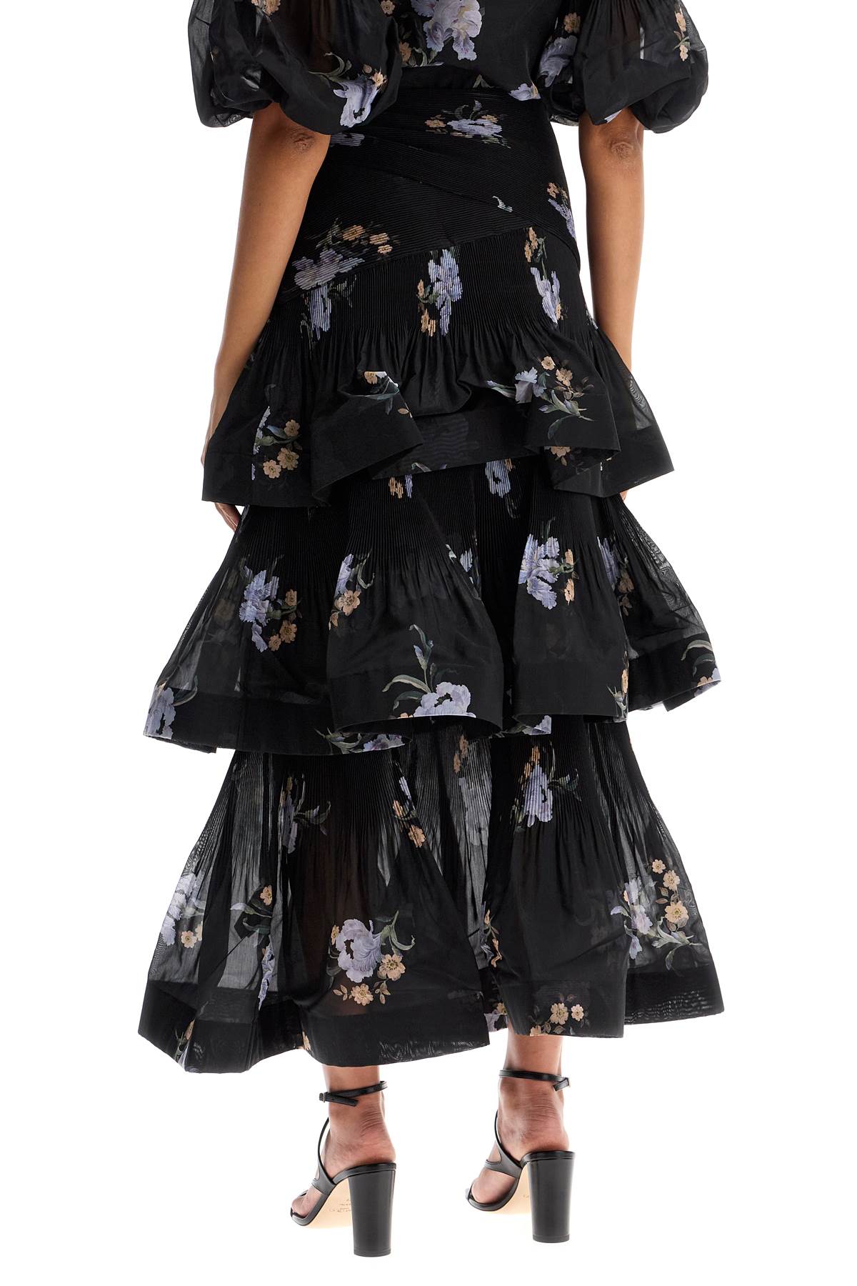 pleated ruffle skirt with floral print