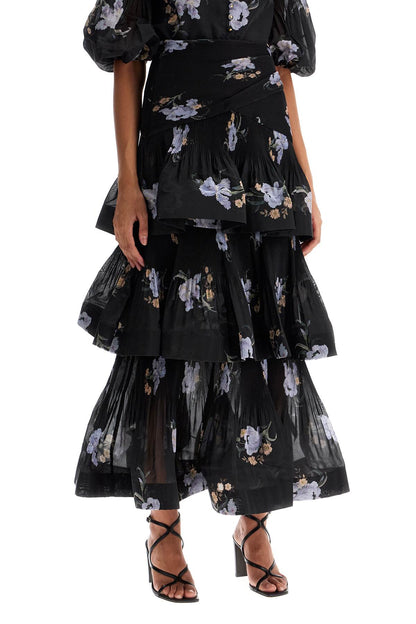 pleated ruffle skirt with floral print