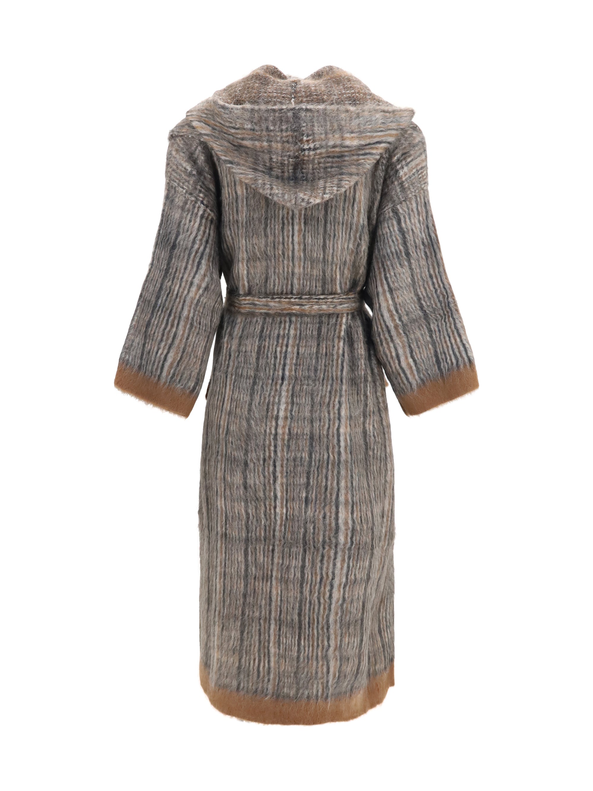 prince of wales double-knit mohair and wool coat with scarf