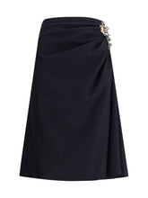 DRIES VAN NOTEN 38 sovora blue midi skirt with lateral jewel embellishment