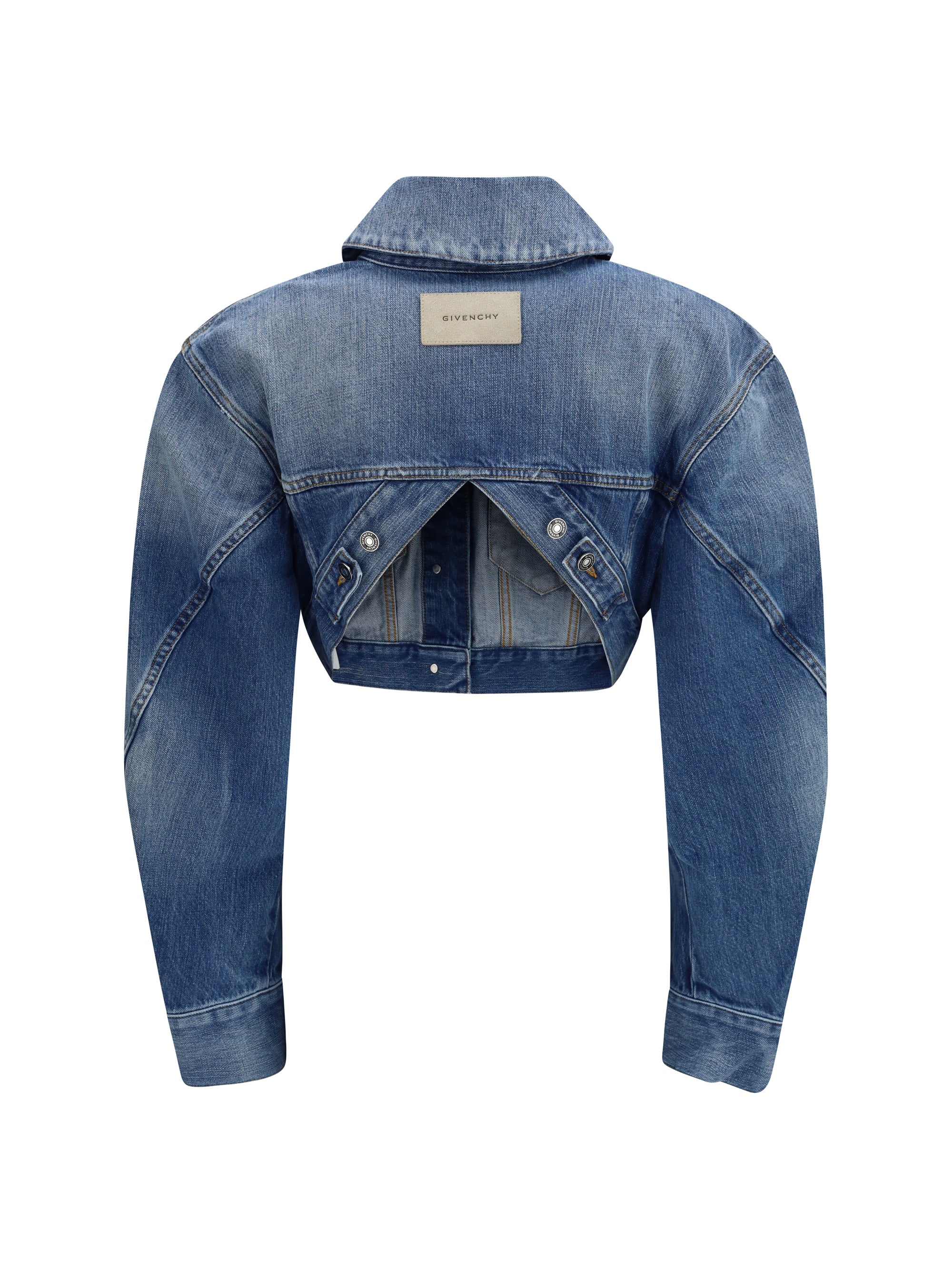 cropped open-back denim jacket