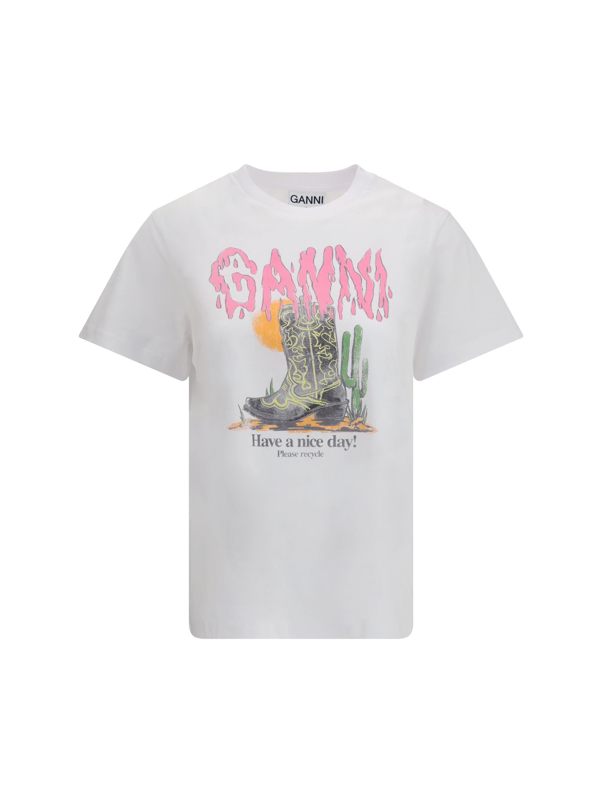 GANNI L western boot print t-shirt