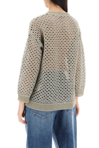 &quot;mesh knit pullover with sequins embell