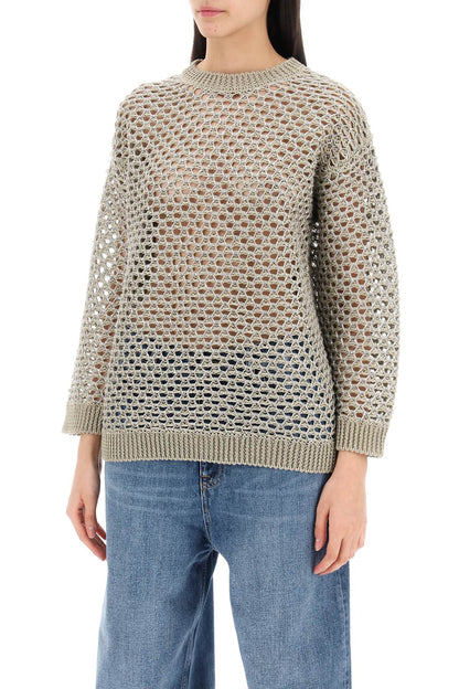 &quot;mesh knit pullover with sequins embell