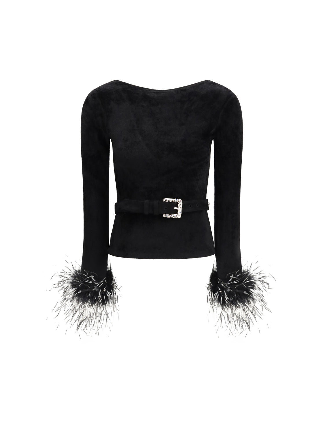 SELF-PORTRAIT L feather-trimmed chenille knit top